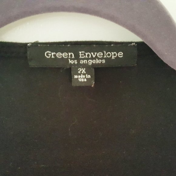 GREEN ENVELOPE Womens Shirt 2X BLACK Lattice Neck - Picture 2 of 4